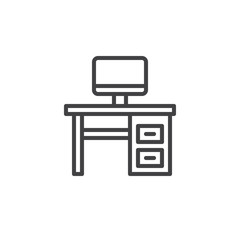 Desktop household furniture line icon, outline vector sign, linear style pictogram isolated on white. Workplace table symbol, logo illustration. Editable stroke