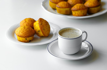Plumcake, muffins, coffe, tea, breakfast