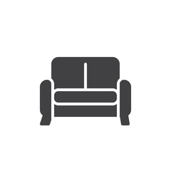 Sofa household furniture icon vector, filled flat sign, solid pictogram isolated on white. Symbol, logo illustration.