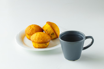 Plumcake, muffins, coffe, tea, breakfast