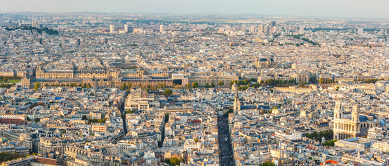 Paris skyline panorama aerial view in daylight, France