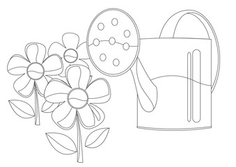 Watering Can & Flowers Outline Picture