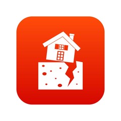 House after an earthquake icon digital red