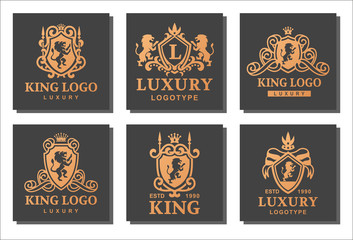 Luxury boutique royal crest high quality vintage product heraldry card design brand identity vector illustration.