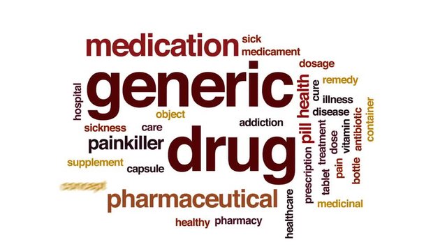 Generic drug animated word cloud, text design animation.