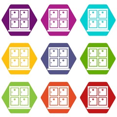 Cells for storage in the supermarket icon set color hexahedron