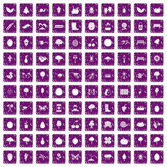 100 gardening icons set grunge purple