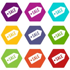 Sale icon set color hexahedron