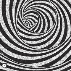 Fototapeta premium Tunnel. Black and white abstract striped background. Pointillism pattern with optical illusion. Stippled vector illustration.
