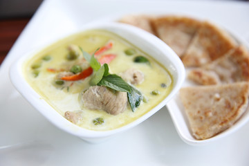 Thai food , Green curry soup with roti