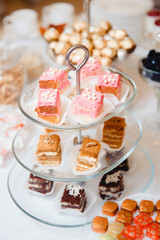 catering sweets. cake, cookies, cream, on a plate