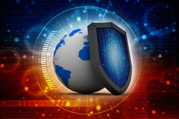 3d illustration Security concept - shield on digital code background