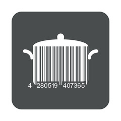 Icono plano codigo de barras cazuela en cuadrado gris