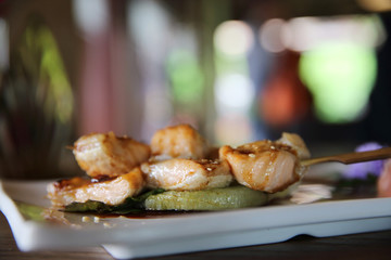 Grilled salmon stick , Salmon teriyaki , Japanese food