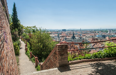 View of the Old Town from the Grazer Schlossberg. Graz. Austria. Graz - capital of Styria, UNESCO World Heritage.Photo taken 12-5-2017.