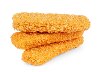 Crispy Fish fingers isolated on white background