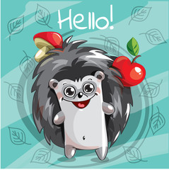Vector illustration of cartoon hedgehog. Hello.