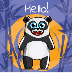 Vector illustration of cartoon panda. Hello.