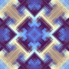 Seamless background. Geometric abstract symmetric pattern in low poly pixel art style. Polka dot pattern on low poly background.