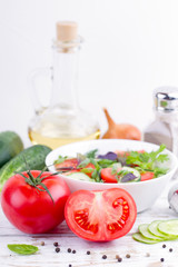 Salad. Tomatoes, cucumbers and onion.