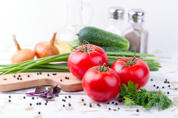 Salad. Tomatoes, cucumbers and onion.