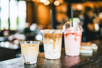 cold coffee Latte Macchiato ,and strawberry milk shake