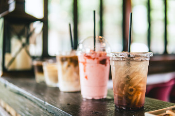 cold coffee Latte Macchiato ,and strawberry milk shake