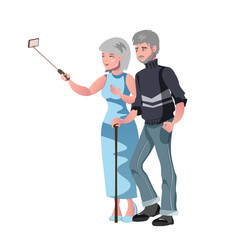 Old man and woman do selfie photo.