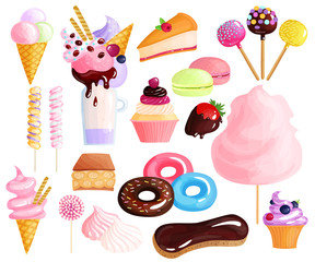 Sweets Desserts Colorful Icons Set 