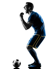 one caucasian soccer player man happy celebration  in silhouette isolated on white background © snaptitude