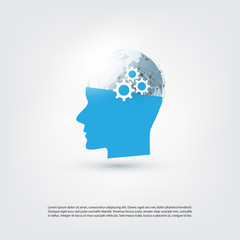 Machine Learning, Artificial Intelligence and Networks Design Concept with Earth Globe and Human Head