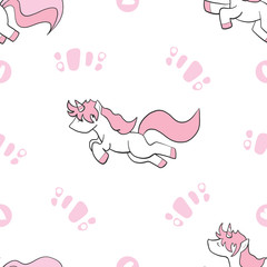 Seamless Pattern and Background with Cute Cartoon Unicorns Magic Collection