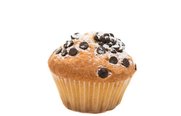 cupcake with chocolate drops isolated