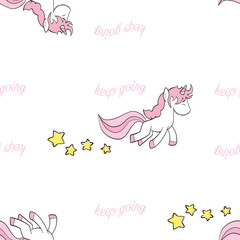 Seamless Pattern and Background with Cute Cartoon Unicorns Magic Collection