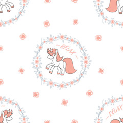 Seamless Pattern and Background with Cute Cartoon Unicorns Magic Collection