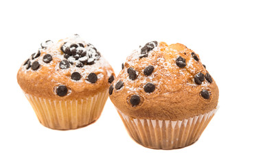cupcake with chocolate drops isolated