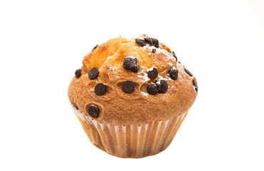 cupcake with chocolate drops isolated