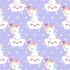 Pattern with magical unicorn in the sky. Children's character. Fabulous pony.