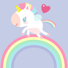 A magical unicorn on rainbow. Children's character. Fabulous pony.