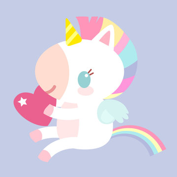 A magical unicorn with heart. Children's character. Fabulous pony.