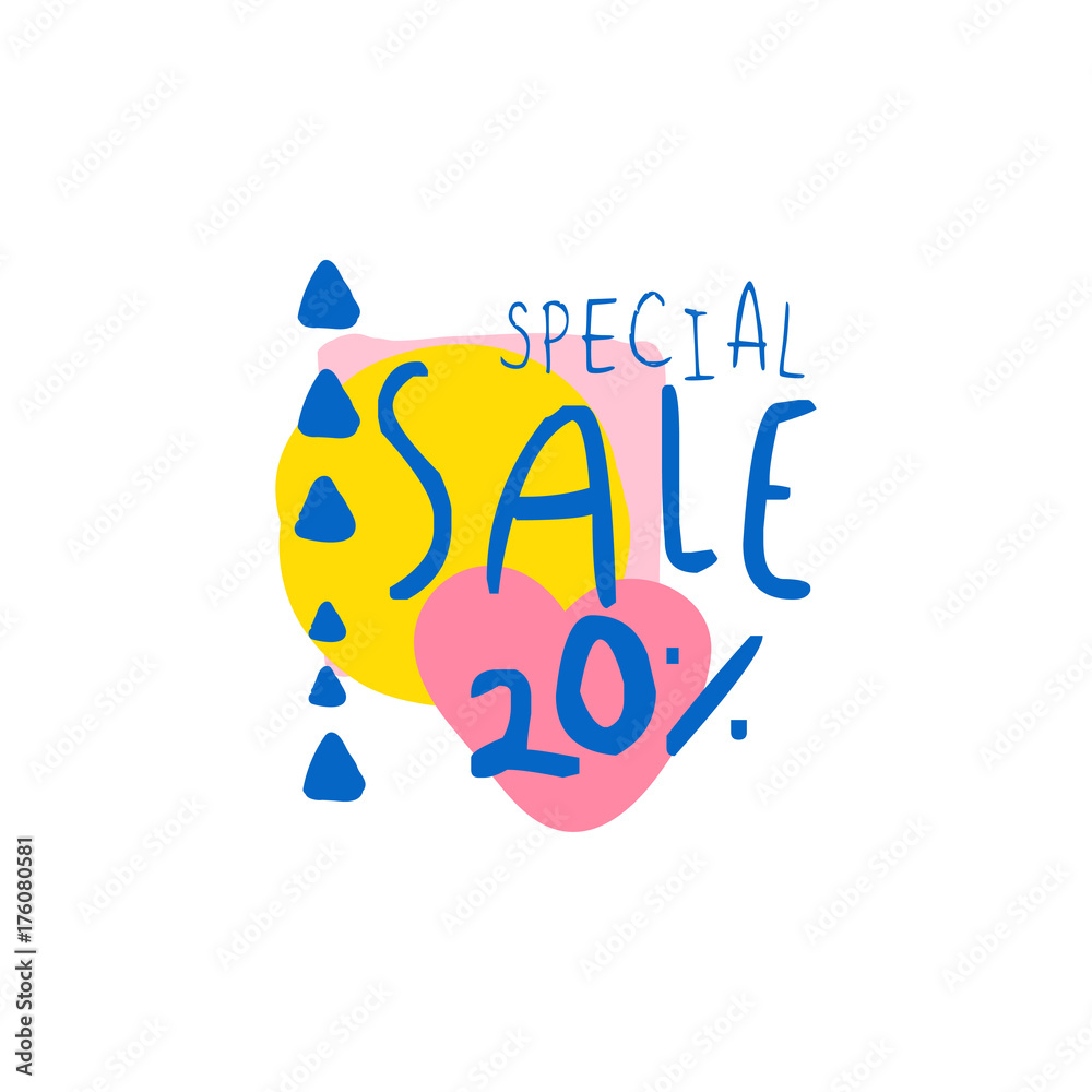 Sticker special sale, 20 percent off logo template, special offer label, banner, advertising badge or sticke