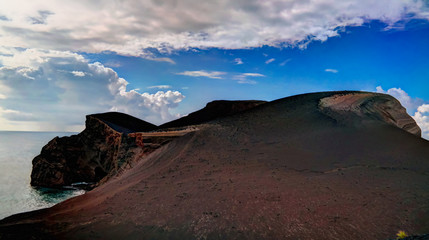 Landscape to Capelinhos volcano caldera at Faial, Azores, Portugal