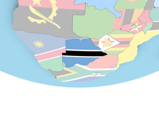 Map of Botswana with flag on globe
