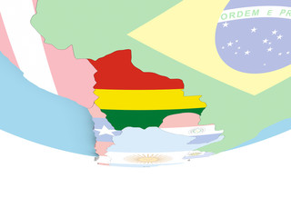 Map of Bolivia with flag on globe