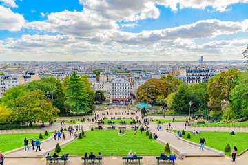 seen area from Montmartre hill in Paris city in France