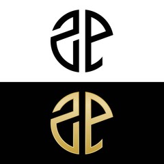 zp initial logo circle shape vector black and gold