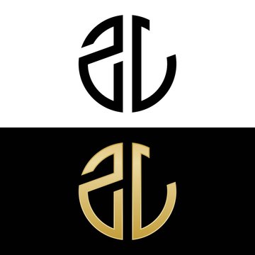 zl initial logo circle shape vector black and gold