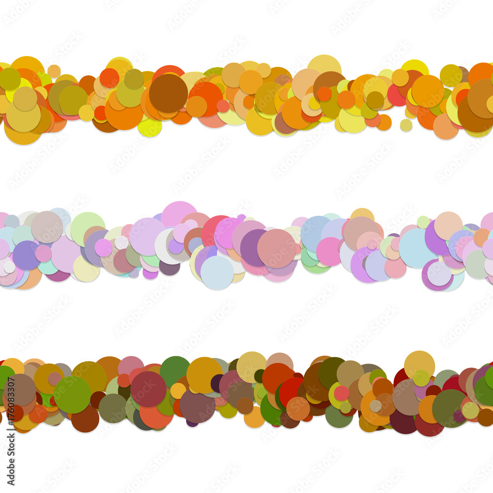 Poster random dot pattern line separator decoration set from colored circles - vector design elements to di