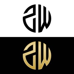 zw initial logo circle shape vector black and gold - obrazy, fototapety, plakaty