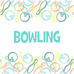 Seamless bowling pattern with outline of skittles and bowling balls